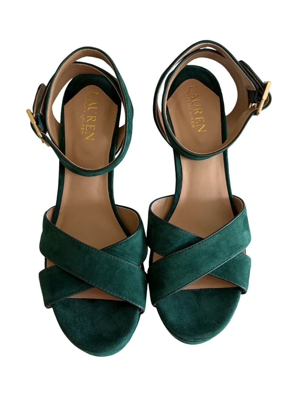 Lauren Ralph Lauren Sasha Suede Platform Sandals Emerald / Forest Green Size 9